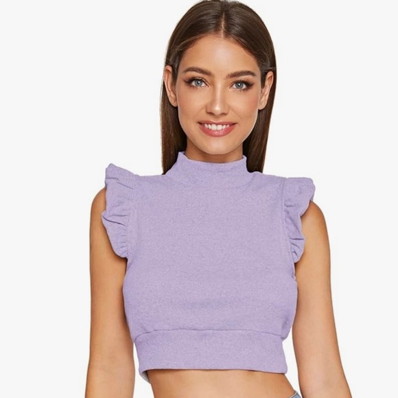 WDIRARA Amazon Ruffle High Neck Crop Top Size: XS - Picture 2 of 7